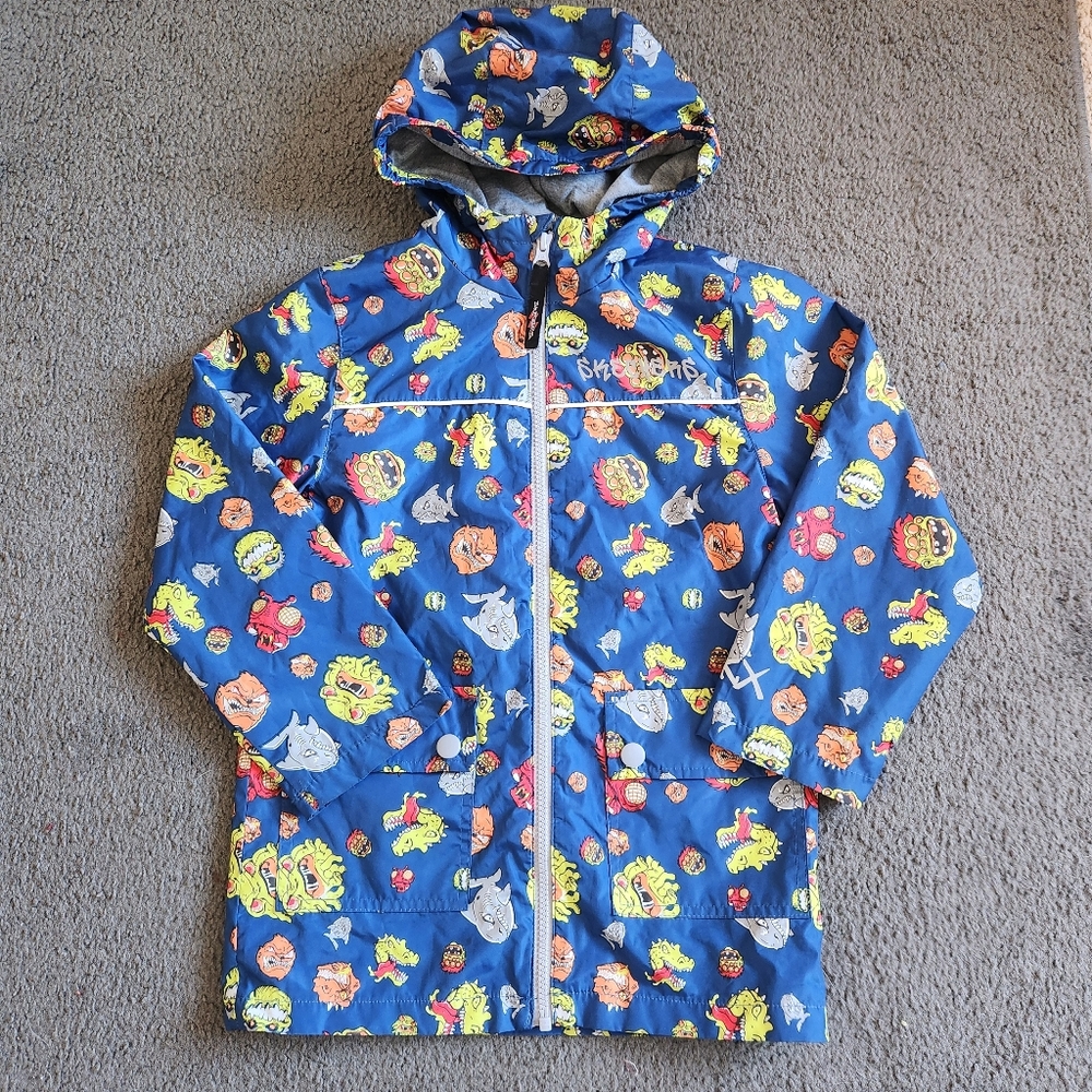 SKECHERS Kids Rain Jacket Size 7 Blue Monsters Hood Outerwear Full Zip - Picture 1 of 13